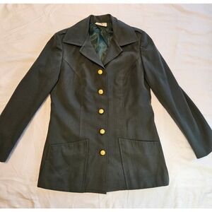 US Army Military Classic Green Blazer Jacket Gold Buttons Tailored Fit Size 10R+